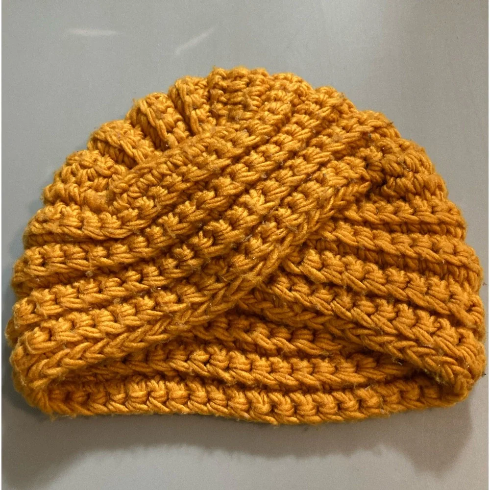 Knit Hat Turban Style Outerwear 100% Acrylic Warmth Stylish Mustard Yellow Gold